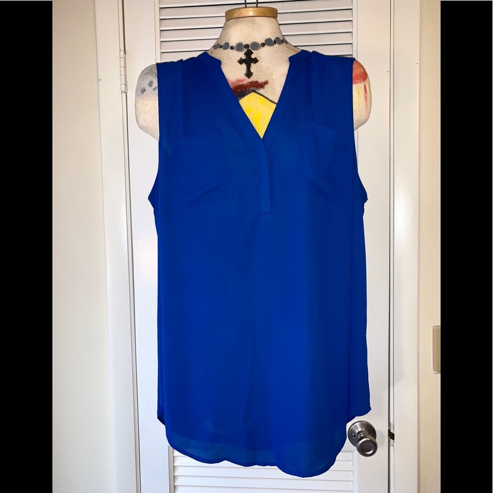 Torrid royal blue semi-sheer hi-low sleeveless top